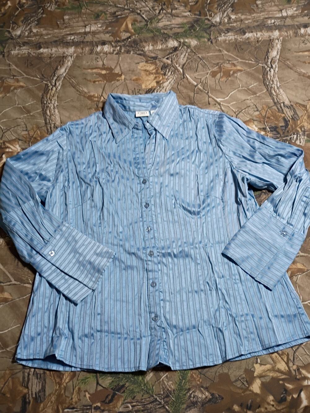 Cato Y2K Light Blue Striped Satin Button Down Blouse 14/16W